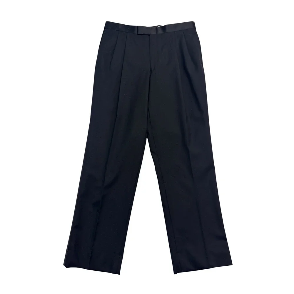 vtg Y2K Jones New York 43S 36x32 Black Tuxedo 2pc Pant Suit Wool Satin Formal